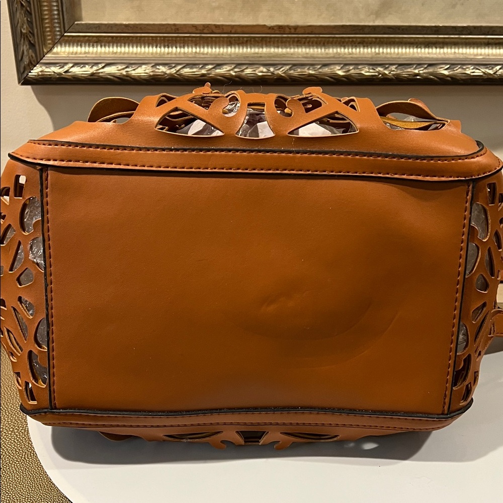 Brown Laser Cut Cutout Handbag Crossbody - Picture 8 of 11